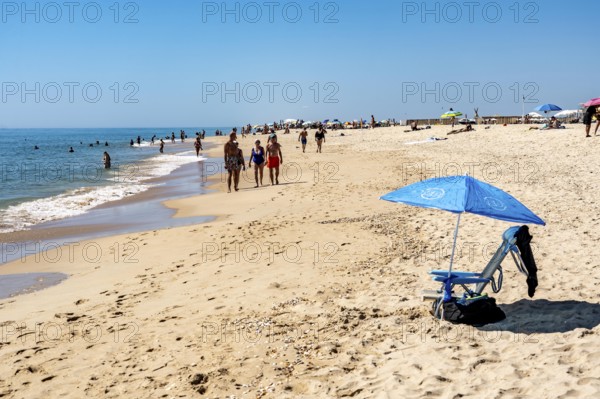 Kilometre-long beach Praia da Ilha de Tavira, on the island off Tavira, partly managed, Algarve, Portugal