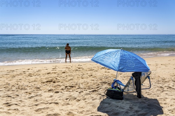 Kilometre-long beach Praia da Ilha de Tavira, on the island off Tavira, partly managed, Algarve, Portugal