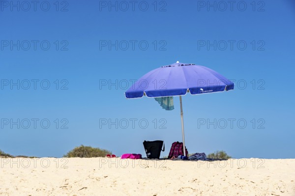 Kilometre-long beach Praia da Ilha de Tavira, on the island off Tavira, partly managed, Algarve, Portugal