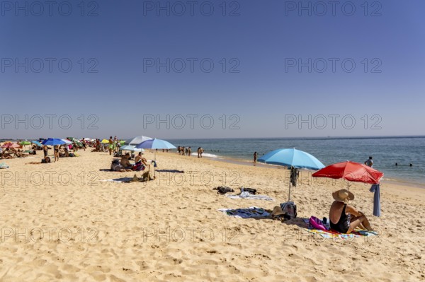 Kilometre-long beach Praia da Ilha de Tavira, on the island off Tavira, partly managed, Algarve, Portugal