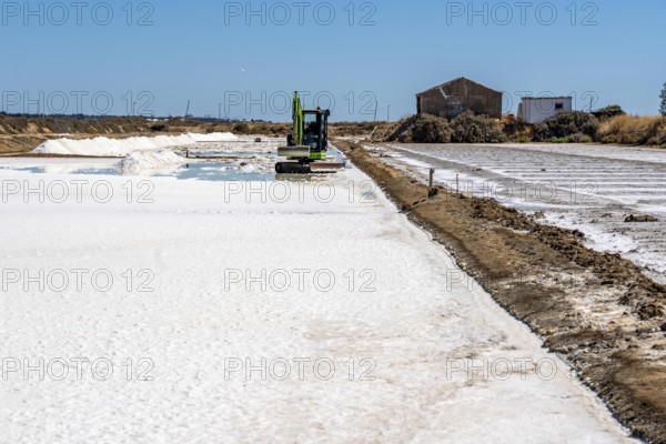 Salt extraction on the Algarve coast in Portugal, 95 per cent of Portuguese sea salt is extracted here, salt works near Tavira