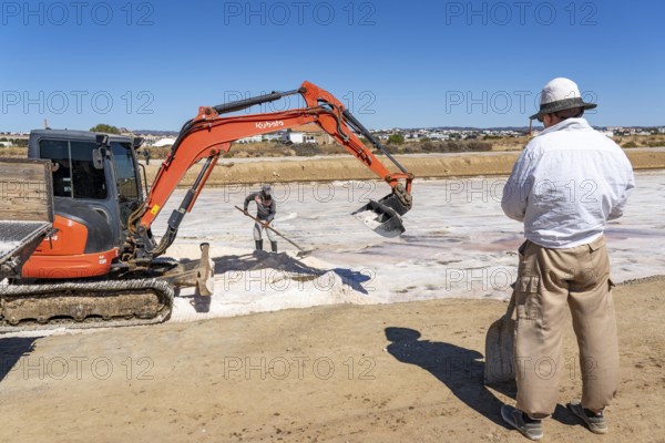 Salt extraction on the Algarve coast in Portugal, 95 per cent of Portuguese sea salt is extracted here, salt works near Tavira