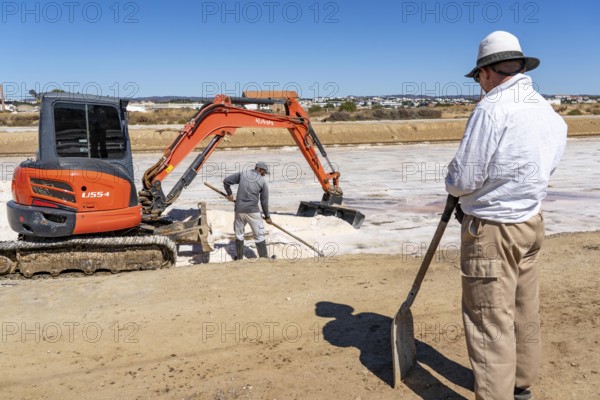 Salt extraction on the Algarve coast in Portugal, 95 per cent of Portuguese sea salt is extracted here, salt works near Tavira