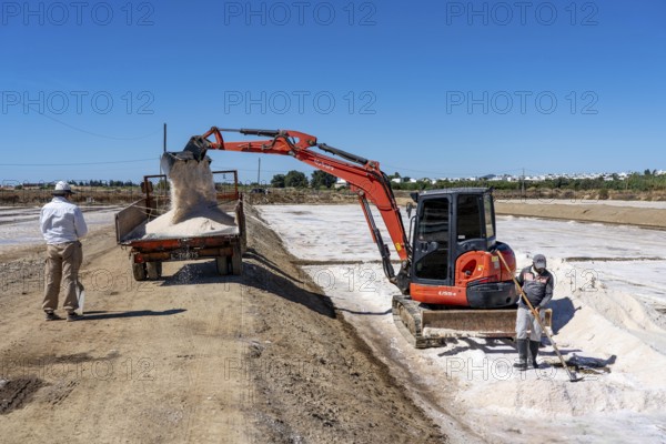 Salt extraction on the Algarve coast in Portugal, 95 per cent of Portuguese sea salt is extracted here, salt works near Tavira