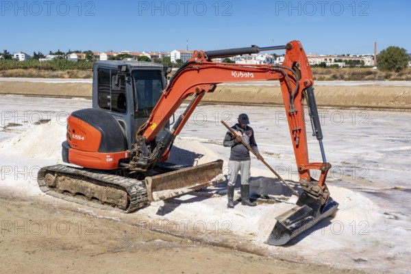 Salt extraction on the Algarve coast in Portugal, 95 per cent of Portuguese sea salt is extracted here, salt works near Tavira