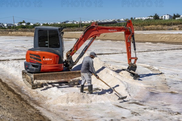 Salt extraction on the Algarve coast in Portugal, 95 per cent of Portuguese sea salt is extracted here, salt works near Tavira