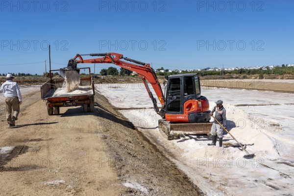 Salt extraction on the Algarve coast in Portugal, 95 per cent of Portuguese sea salt is extracted here, salt works near Tavira