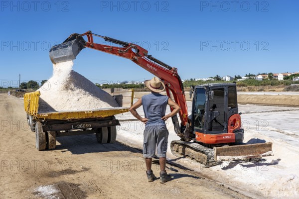 Salt extraction on the Algarve coast in Portugal, 95 per cent of Portuguese sea salt is extracted here, salt works near Tavira