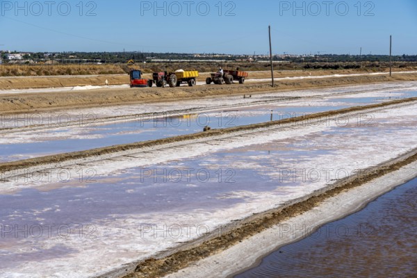 Salt extraction on the Algarve coast in Portugal, 95 per cent of Portuguese sea salt is extracted here, salt works near Tavira