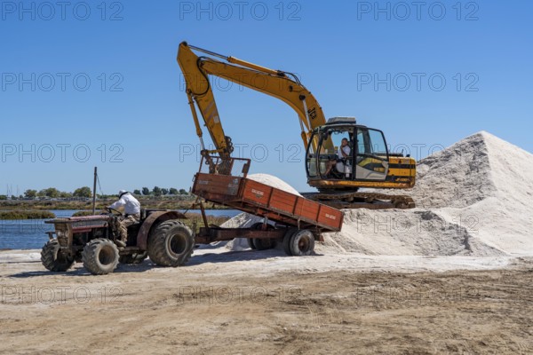 Salt extraction on the Algarve coast in Portugal, 95 per cent of Portuguese sea salt is extracted here, salt works near Tavira