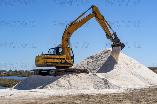 Salt extraction on the Algarve coast in Portugal, 95 per cent of Portuguese sea salt is extracted here, salt works near Tavira
