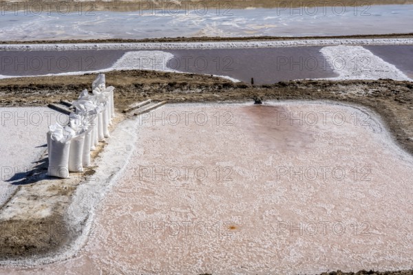 Salt extraction on the Algarve coast in Portugal, 95 per cent of Portuguese sea salt is extracted here, salt works near Tavira