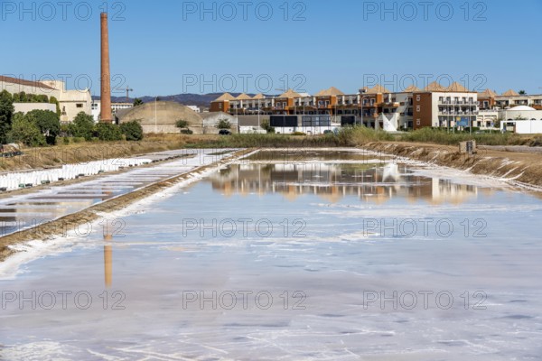 Salt extraction on the Algarve coast in Portugal, 95 per cent of Portuguese sea salt is extracted here, salt works near Tavira