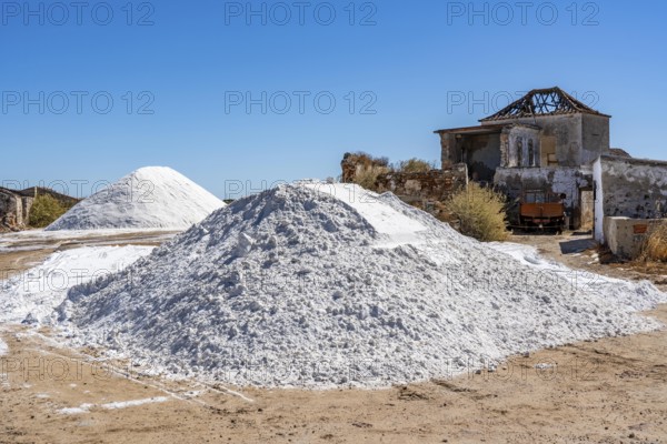 Salt extraction on the Algarve coast in Portugal, 95 per cent of Portuguese sea salt is extracted here, salt works near Tavira