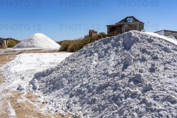 Salt extraction on the Algarve coast in Portugal, 95 per cent of Portuguese sea salt is extracted here, salt works near Tavira