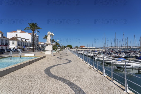 Waterfront promenade at the Vila Real de Santo António marina, town on the border with Spain, Vila Real de Santo António, Algarve, Portugal