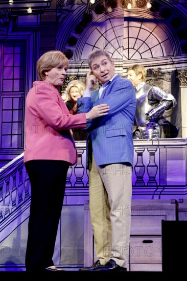 Christoph Marti (Merkel) and Tobias Bonn (Joachim Sauer) at the photo rehearsal for Miss Merkel - Murder in the Uckermark at the Komödie am Kudamm in the Ernst-Reuter-Saal in Berlin on 18 September 2025