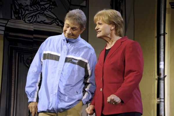 Tobias Bonn and Christoph Marti (Merkel) at the photo rehearsal for Miss Merkel - Murder in the Uckermark at the Komödie am Kudamm in the Ernst-Reuter-Saal in Berlin on 18 September 2025