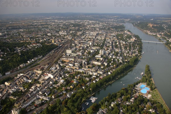 Aerial view, Rhine, Marina, Rheinlache, Koblenz, Rhineland-Palatinate, Germany, Europe Aerial view : Hans Blossey Flight date: 31.08.2008 copyright: hans@blossey.eu, Stadtplanung Stadtplanung Wirtschaft