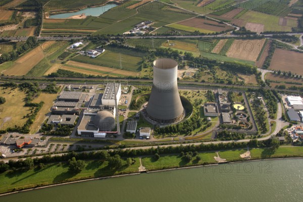 Aerial view, Rhine, Mülheim Kärlich nuclear power plant, Koblenz, Rhineland-Palatinate, Germany, Europe Aerial view : Hans Blossey Flight date: 31/08/2008 copyright: hans@blossey.eu, Stadtplanung Stadtplanung Wirtschaft