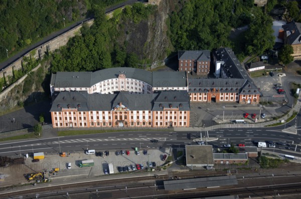 Aerial view, Rhine, Castle below Ehrenbreitstein Fortress, Koblenz, Rhineland-Palatinate, Germany, Europe Aerial view : Hans Blossey Flight date: 31/08/2008 copyright: hans@blossey.eu, Stadtplanung Stadtplanung Wirtschaft