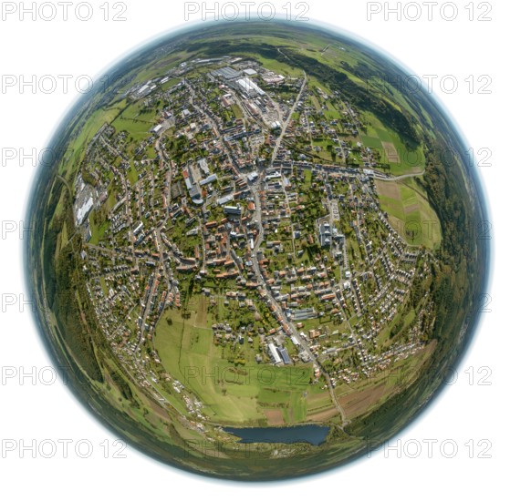 Aerial photo, Losheim am See, Saarland, Rhineland-Palatinate, Germany, Europe, Greimerath, birds-eyes view, aerial photography, aerial photography, aerial photography, overview, bird's eye view, fisheye lens, fisheyelens