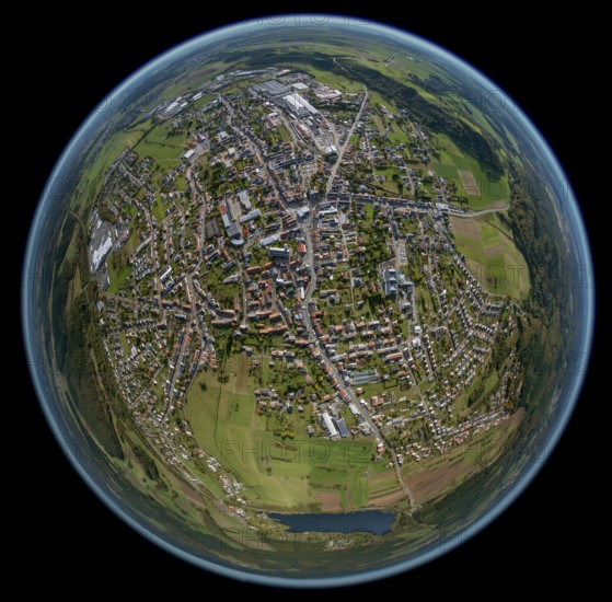 Aerial photo, Losheim am See, Saarland, Rhineland-Palatinate, Germany, Europe, Greimerath, birds-eyes view, aerial photography, aerial photography, aerial photography, overview, bird's eye view, fisheye lens, fisheyelens