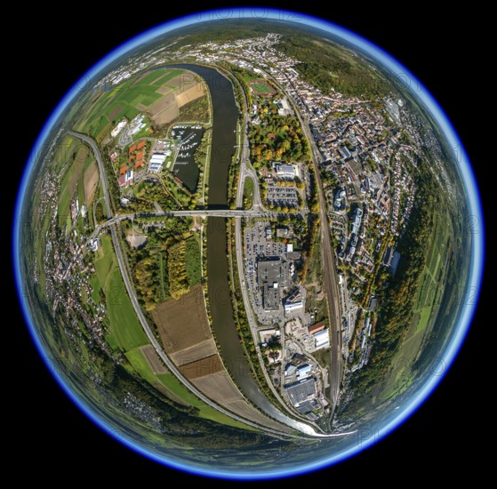 Aerial photo, Merzig, Saar, Saarland, Germany, Europe, birds-eyes view, aerial photography, aerial photography, overview, bird's eye view, fisheye lens, fisheyelens