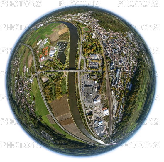 Aerial photo, Merzig, Saar, Saarland, Germany, Europe, birds-eyes view, aerial photography, aerial photography, overview, bird's eye view, fisheye lens, fisheyelens
