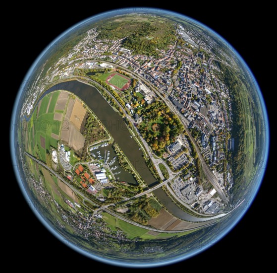 Aerial photo, Merzig, Saar, Saarland, Germany, Europe, birds-eyes view, aerial photography, aerial photography, overview, bird's eye view, fisheye lens, fisheyelens