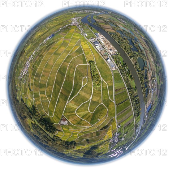 Aerial photo, wine-growing region Moselle Luxembourg, vineyards, Wellenstein, Saarland, Grevenmacher, Luxembourg, Europe, birds-eyes view, aerial photography, aerial photography, overview, bird's eye view, fisheye lens, fisheyelens
