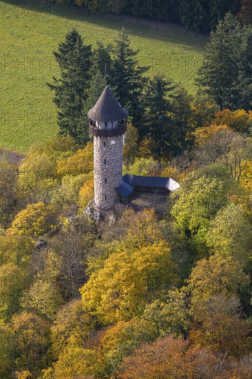Aerial view, Wildenburg castle ruins in the Wildenburg nature reserve near Kempfeld in the Idarwald mountain range in the Hunsrück, Kempfeld, Saarland, Rhineland-Palatinate, Germany, Europe, birds-eyes view, aerial view, aerial photography, aerial photography, overview, bird's eye view