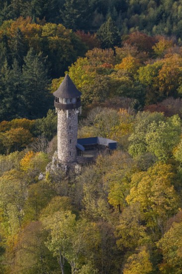 Aerial view, Wildenburg castle ruins in the Wildenburg nature reserve near Kempfeld in the Idarwald mountain range in the Hunsrück, Kempfeld, Saarland, Rhineland-Palatinate, Germany, Europe, birds-eyes view, aerial view, aerial photography, aerial photography, overview, bird's eye view