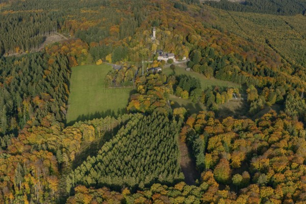 Aerial view, Wildenburg castle ruins in the Wildenburg nature reserve near Kempfeld in the Idarwald mountain range in the Hunsrück, Hettenrodt, Saarland, Rhineland-Palatinate, Germany, Europe, birds-eyes view, aerial photography, aerial photography, overview, bird's eye view