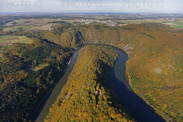 Aerial photo, Saarschleife, Saar, Burg Montclair, Mettlach, Saarland, Germany, Europe, birds-eyes view, aerial photography, aerial photography, overview, overview, bird's eye view