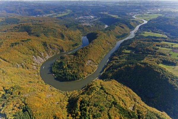 Aerial photo, Saarschleife, Saar, Burg Montclair, Mettlach, Saarland, Germany, Europe, birds-eyes view, aerial photography, aerial photography, overview, overview, bird's eye view