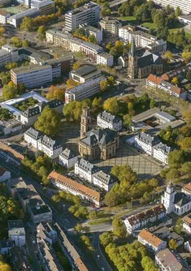 Baroque Ludwigskirche, Ludwigsplatz, Saarbrücken, Saarland, Germany, Europe, aerial view, birds-eyes view, aerial photograph, aerial photography, aerial photography, overview, bird's eye view, state capital