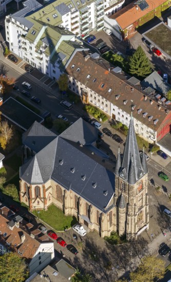 Jakobskirche, Keplerstrasse, Saarbrücken, Saarland, Germany, Europe, aerial view, birds-eyes view, aerial photography, aerial photography, aerial photography, overview, bird's eye view, state capital