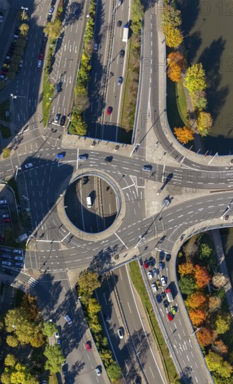 Roundabout BismarckbrückeSaar, Saar Island, Saarbrücken, Saarland, Germany, Europe, aerial view, birds-eyes view, aerial photography, aerial photography, overview, bird's eye view, state capital