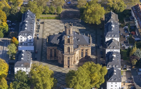 Baroque Ludwigskirche, Ludwigsplatz, Saarbrücken, Saarland, Germany, Europe, aerial view, birds-eyes view, aerial photograph, aerial photography, aerial photography, overview, bird's eye view, state capital