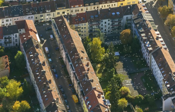 Carrier pigeons over Reuterstraße, perimeter block development, Saarbrücken, Saarland, Germany, Europe, aerial view, birds-eyes view, aerial photography, aerial photography, overview, overview, bird's eye view, state capital