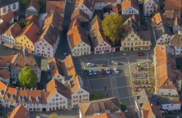 Old Town with half-timbered houses, Old Tower, Ottweiler, Saarland, Germany, Europe, aerial view, birds-eyes view, aerial photography, aerial photography, overview, bird's eye view