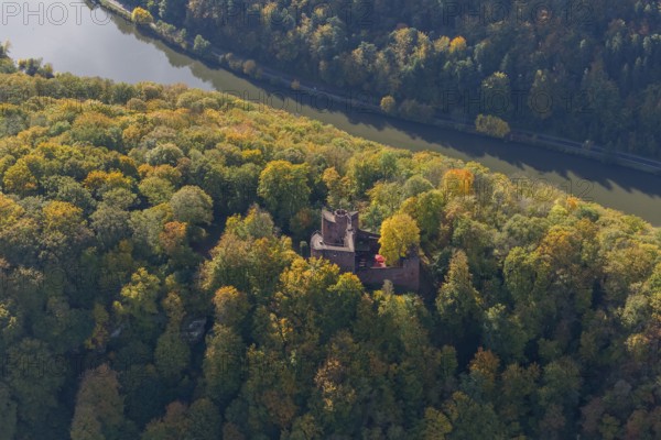 Aerial photo, Montclair Castle, castle tower, at the Saarschleife Mettlach, Taben-Rodt, Saarland, Rhineland-Palatinate, Germany, Europe, birds-eyes view, aerial view, aerial photography, aerial photography, overview, bird's eye view