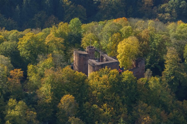 Aerial photo, Montclair Castle, castle tower, at the Saarschleife Mettlach, Taben-Rodt, Saarland, Rhineland-Palatinate, Germany, Europe, birds-eyes view, aerial view, aerial photography, aerial photography, overview, bird's eye view