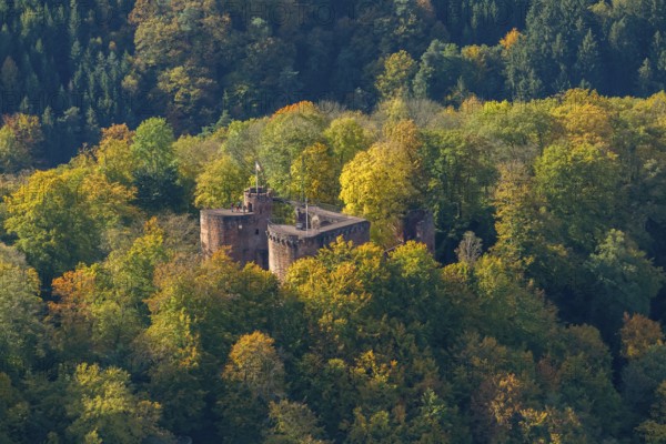 Aerial photo, Montclair Castle, castle tower, at the Saarschleife Mettlach, Taben-Rodt, Saarland, Rhineland-Palatinate, Germany, Europe, birds-eyes view, aerial view, aerial photography, aerial photography, overview, bird's eye view