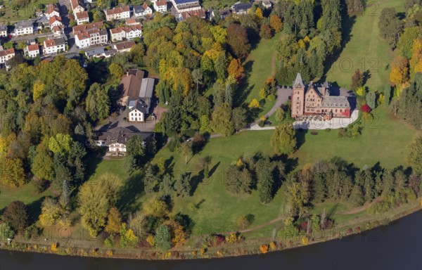 Aerial photo, guest house Schloss Saareck, Mettlach, Saarland, Germany, Europe, birds-eyes view, aerial view, aerial photography, aerial photography, overview, bird's eye view