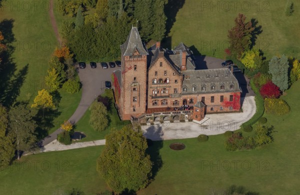 Aerial photo, guest house Schloss Saareck, Mettlach, Saarland, Germany, Europe, birds-eyes view, aerial view, aerial photography, aerial photography, overview, bird's eye view