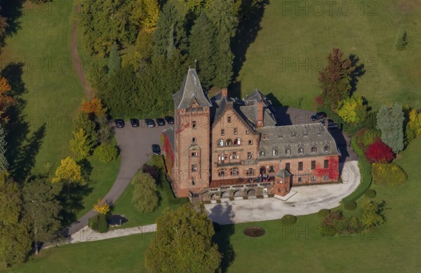 Aerial photo, guest house Schloss Saareck, Mettlach, Saarland, Germany, Europe, birds-eyes view, aerial view, aerial photography, aerial photography, overview, bird's eye view