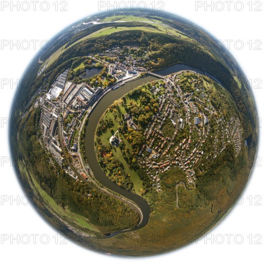 Aerial photo, guest house Schloss Saareck, Mettlach, Saarland, Germany, Europe, birds-eyes view, aerial photography, aerial photography, overview, bird's eye view, fisheye lens, fisheyelens
