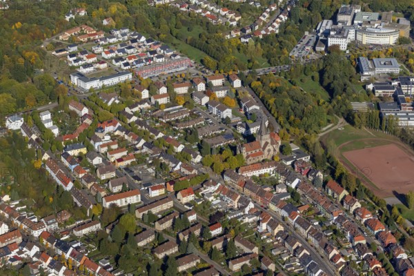 Church Burbach, Burbach, Saarbrücken, Saarland, Germany, Europe, aerial view, birds-eyes view, aerial photography, aerial photography, aerial photography, overview, bird's eye view, state capital